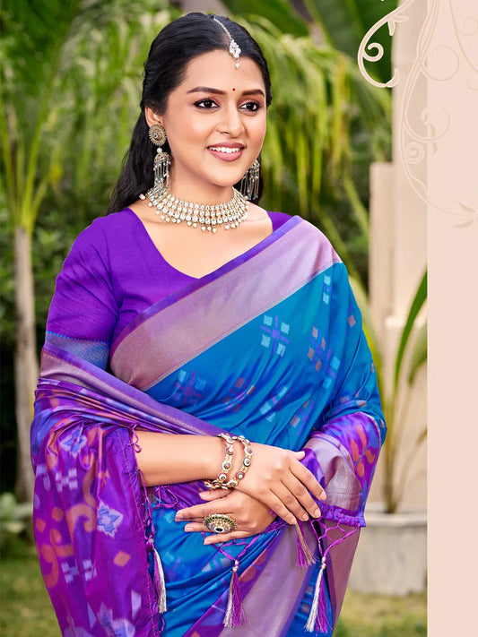 Blue POORVIKA SILK VOL 2 Pochampalli Silk Saree with Blouse Piece - EZBER