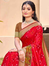Red Silk Brocade Saree | EZB SI04 ASPOC2004