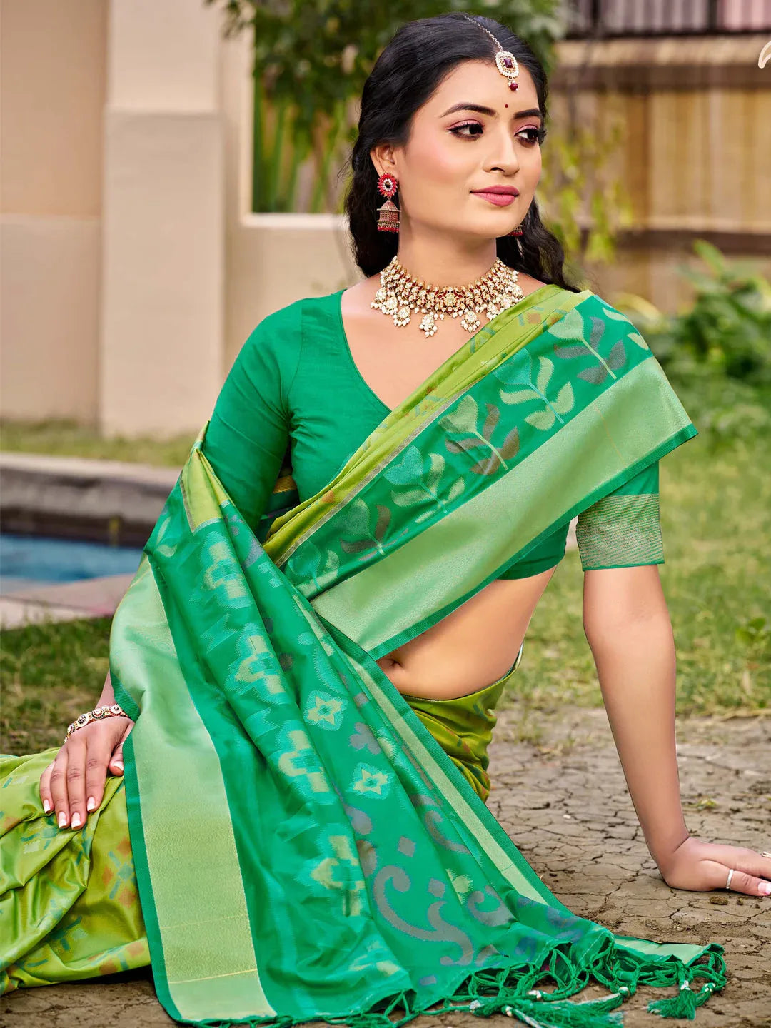 Light Green POORVIKA SILK VOL 2 Pochampalli Silk Saree with Blouse Piece - EZBER