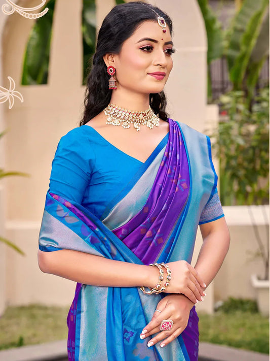 Violet POORVIKA SILK VOL 2 Pochampalli Silk Saree with Blouse Piece - EZBER