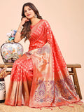 Peach Linen Cotton Saree With Blouse Piece - EZBER