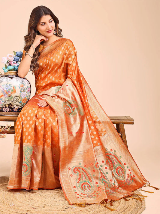 Mustrad Linen Cotton Saree With Blouse Piece - EZBER