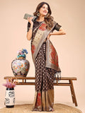 Brown Linen Cotton Saree With Blouse Piece - EZBER