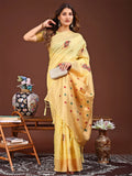 Yellow Linen Cotton Saree With Blouse Piece - EZBER