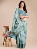 Sea Green Banarasi Silk Saree With Blouse Piece - EZBER