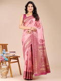Light Pink & Magenta Banarasi Silk Saree With Blouse Piece - EZBER