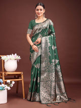 Dark Green Banarasi Silk Brocade Saree | EZB SI04 ASSIL1001