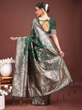 Banarasi Silk Dark Green Brocade Saree With Blouse Piece