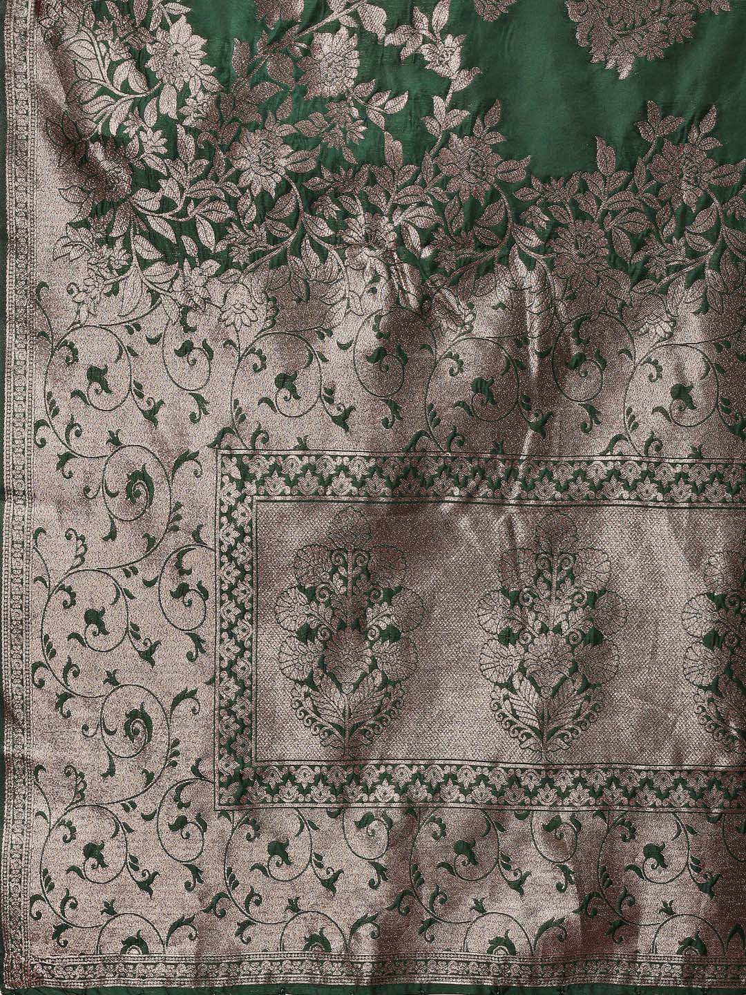 Banarasi Silk Dark Green Brocade Saree With Blouse Piece