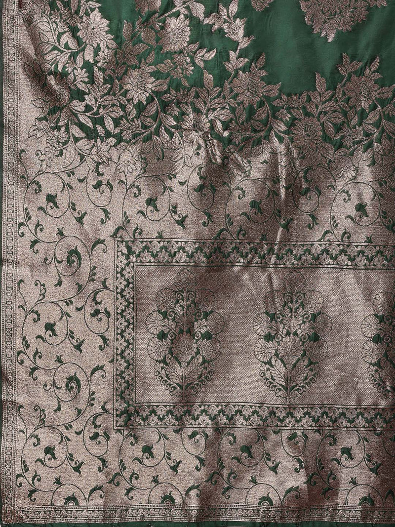 Banarasi Silk Dark Green Brocade Saree With Blouse Piece