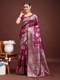 Banarasi Silk Purple Brocade Saree With Blouse Piece