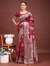 Maroon Banarasi Silk Brocade Saree | EZB SI04 ASSIL1004