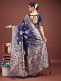 Banarasi Silk Navy Blue Brocade Saree With Blouse Piece