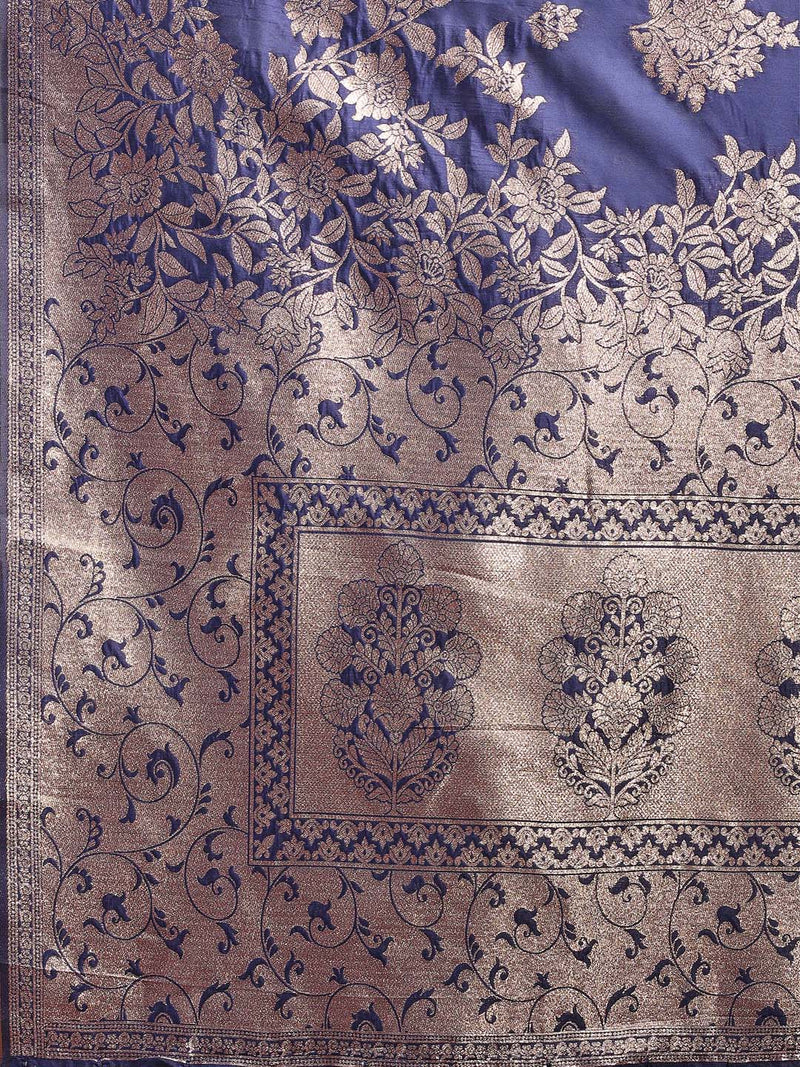 Banarasi Silk Navy Blue Brocade Saree With Blouse Piece