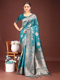Banarasi Silk Sea Green Brocade Saree With Blouse Piece