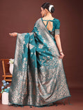 Banarasi Silk Sea Green Brocade Saree With Blouse Piece