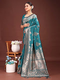 Banarasi Silk Sea Green Brocade Saree With Blouse Piece