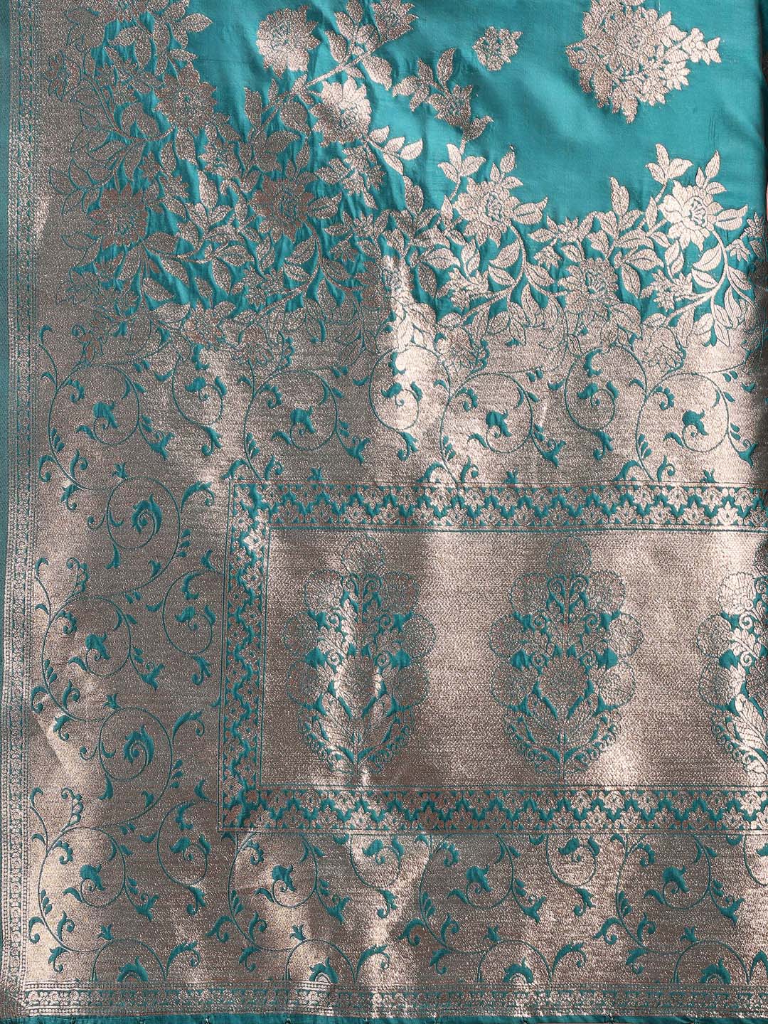 Banarasi Silk Sea Green Brocade Saree With Blouse Piece