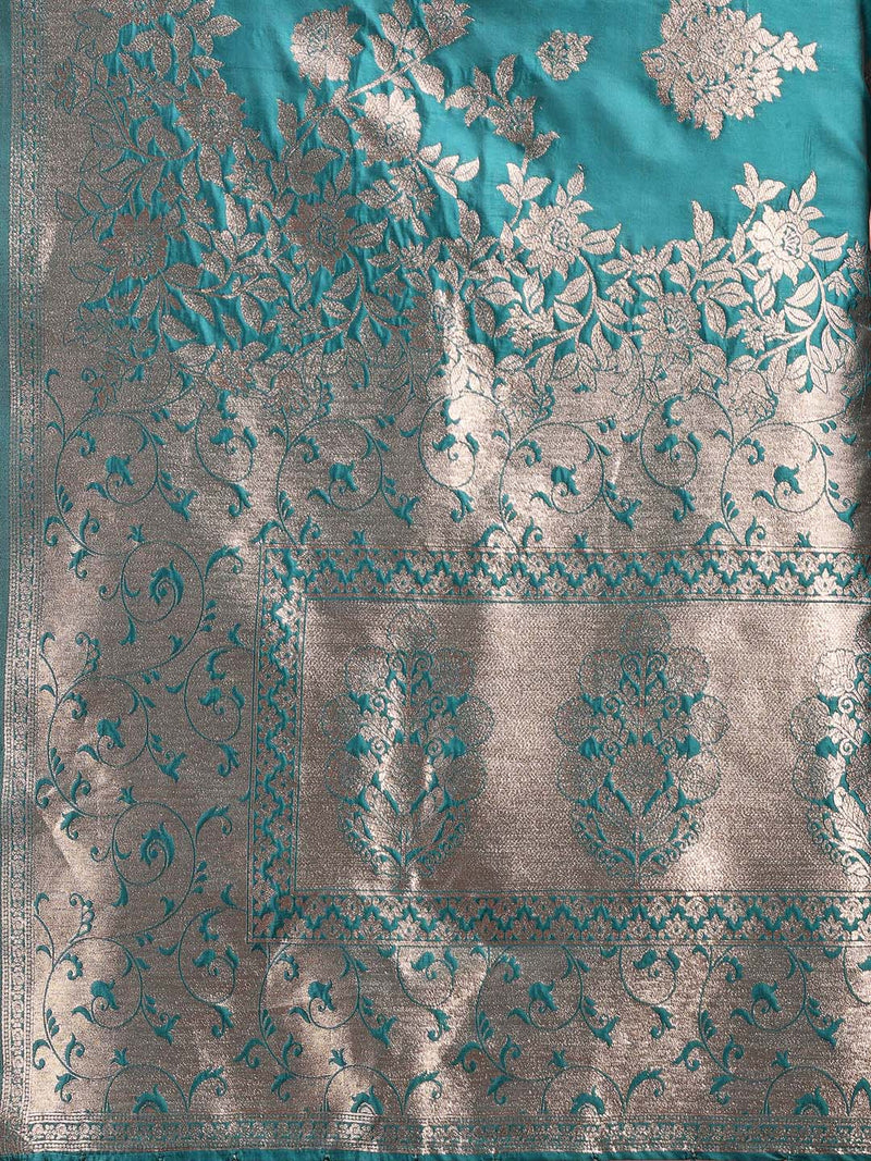 Banarasi Silk Sea Green Brocade Saree With Blouse Piece