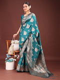 Banarasi Silk Sea Green Brocade Saree With Blouse Piece