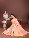 Orange Cotton Saree With Blouse Piece - EZBER