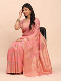 Peach Linen Cotton Saree With Blouse Piece - EZBER