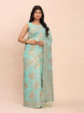 Sea Green Linen Cotton Saree With Blouse Piece - EZBER