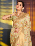 Light Green Banarasi silk Saree With Blouse Piece - EZBER