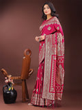 Silk Magenta Brocade Saree With Blouse Piece