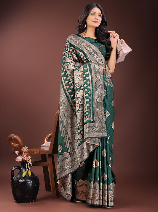 Silk Green Brocade Saree With Blouse Piece