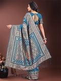 Silk Teal Brocade Saree With Blouse Piece