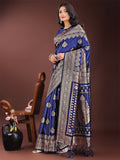 Silk Navy Blue Brocade Saree With Blouse Piece