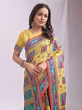 Yellow Linen Cotton Saree With Blouse Piece - EZBER