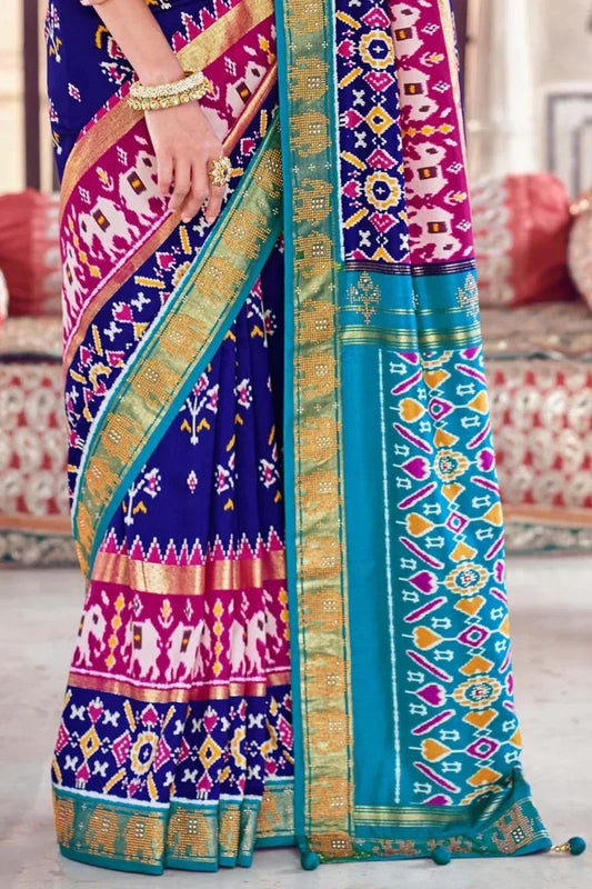 Azure Blue Banarasi Patola Saree - EZBER