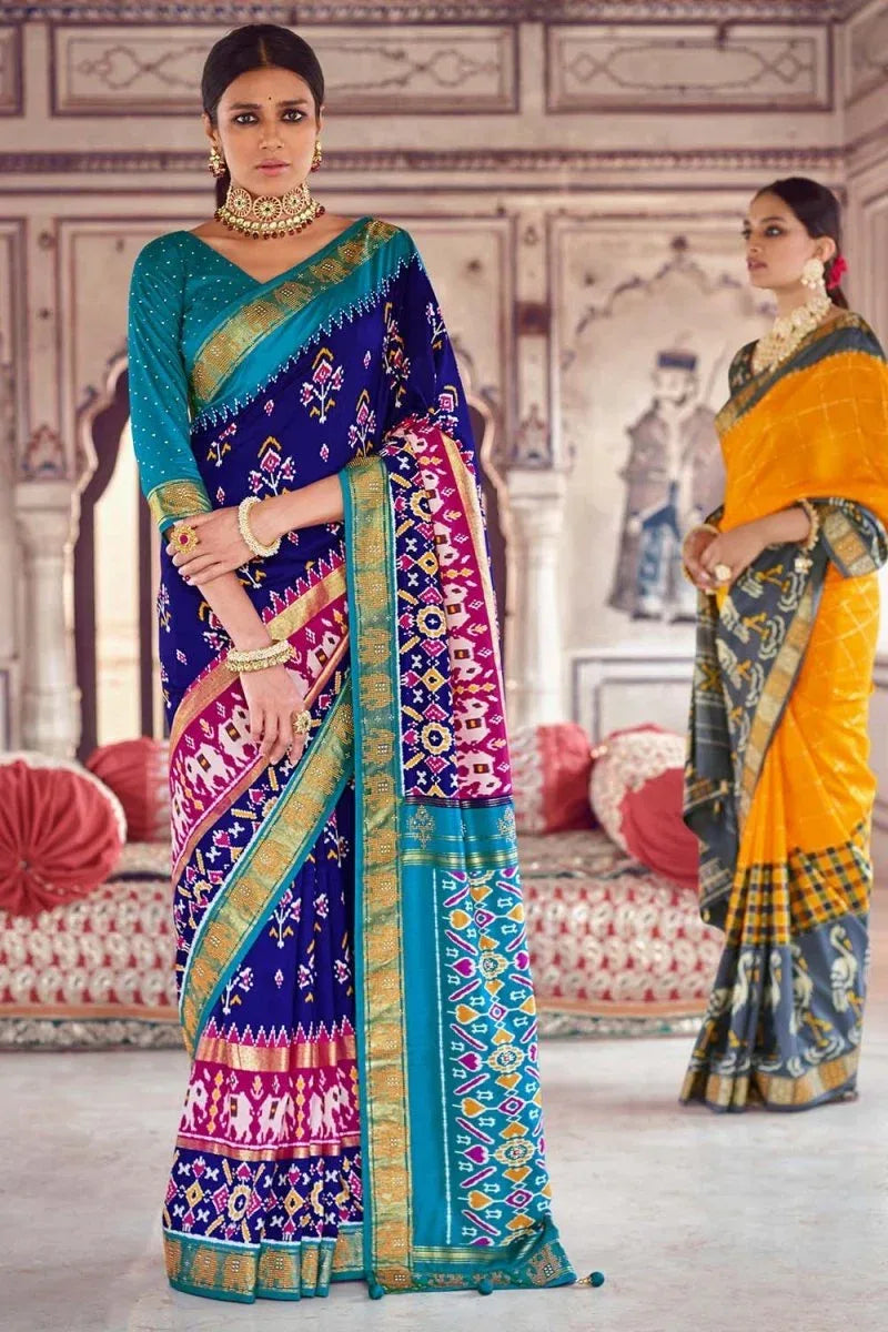 Azure Blue Banarasi Patola Saree - EZBER