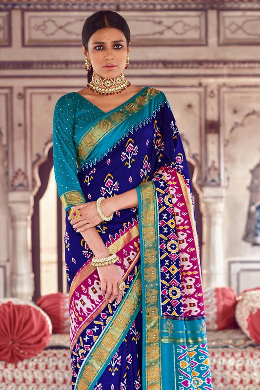 Azure Blue Banarasi Patola Saree - EZBER