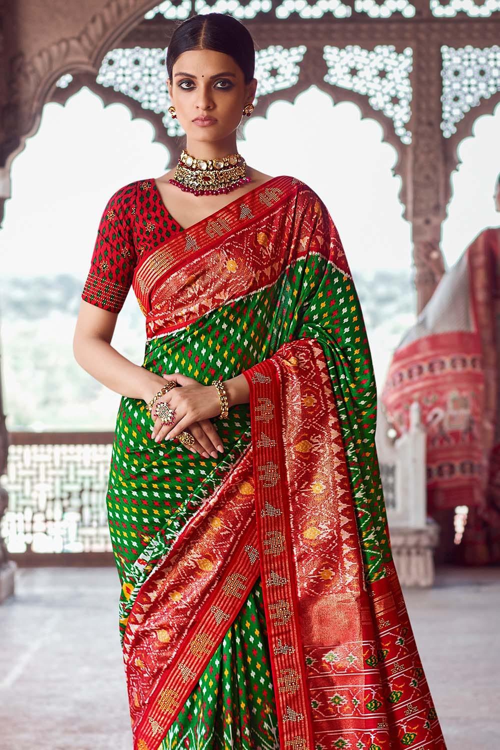 Emerald Green Banarasi Patola Saree - EZBER