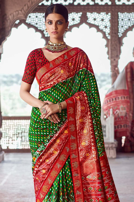 Emerald Green Banarasi Patola Saree - EZBER