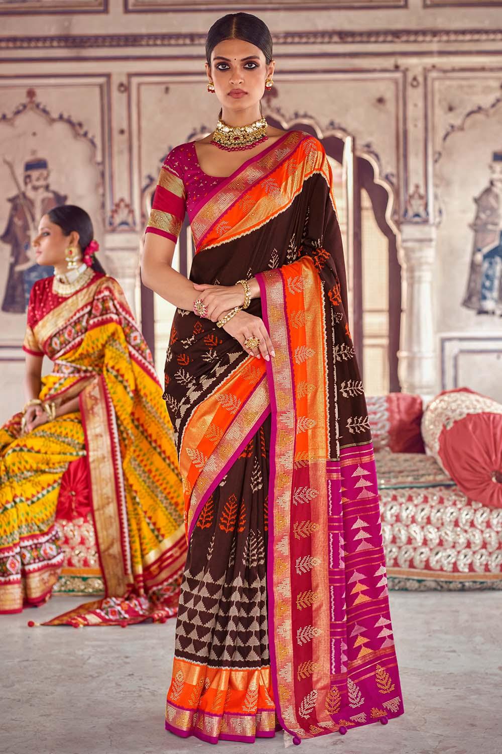 Pecan Brown Banarasi Patola Saree - EZBER