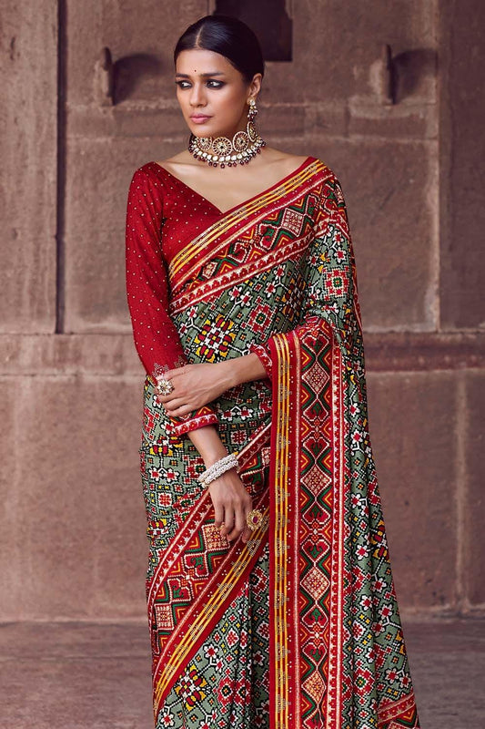 Sage Green Banarasi Patola Saree - EZBER