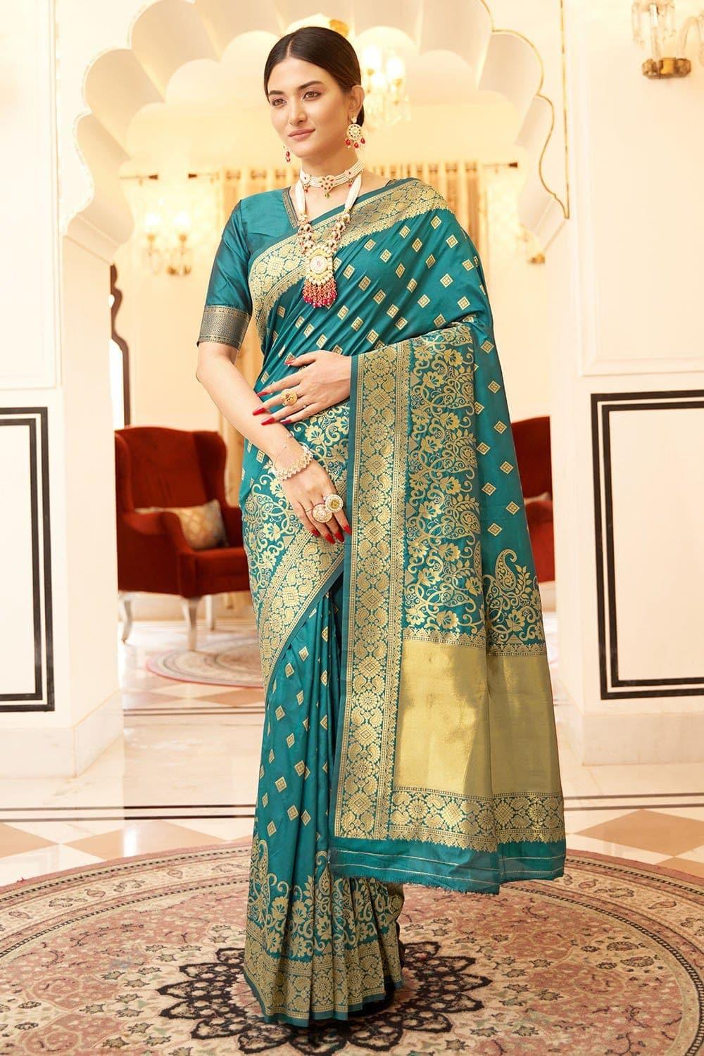 Jade Impact Blue Banarasi Saree - EZBER