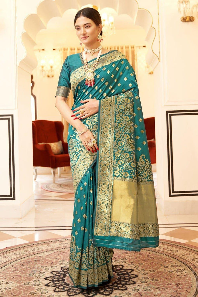 Jade Impact Blue Banarasi Saree - EZBER