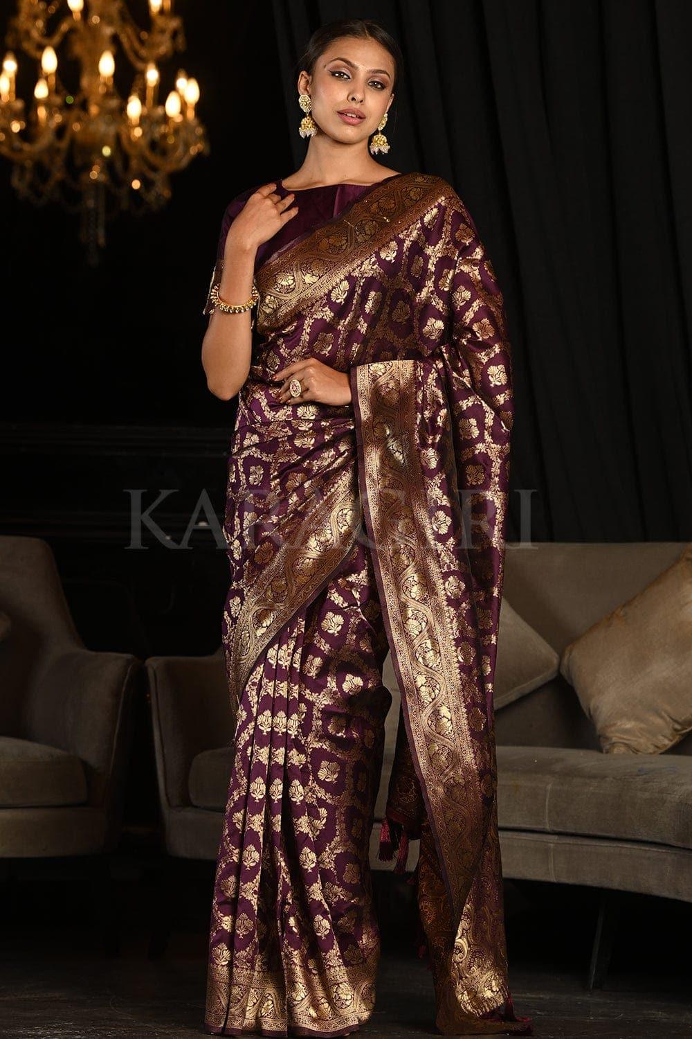 Maroon Banarasi Silk Saree With Blouse Piece - EZBER