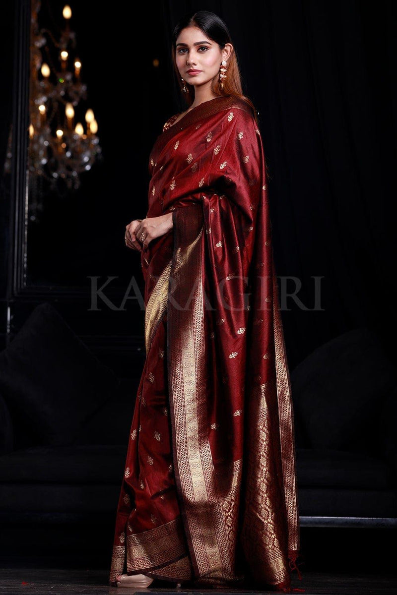 Mahogany Maroon Banarasi Saree - EZBER