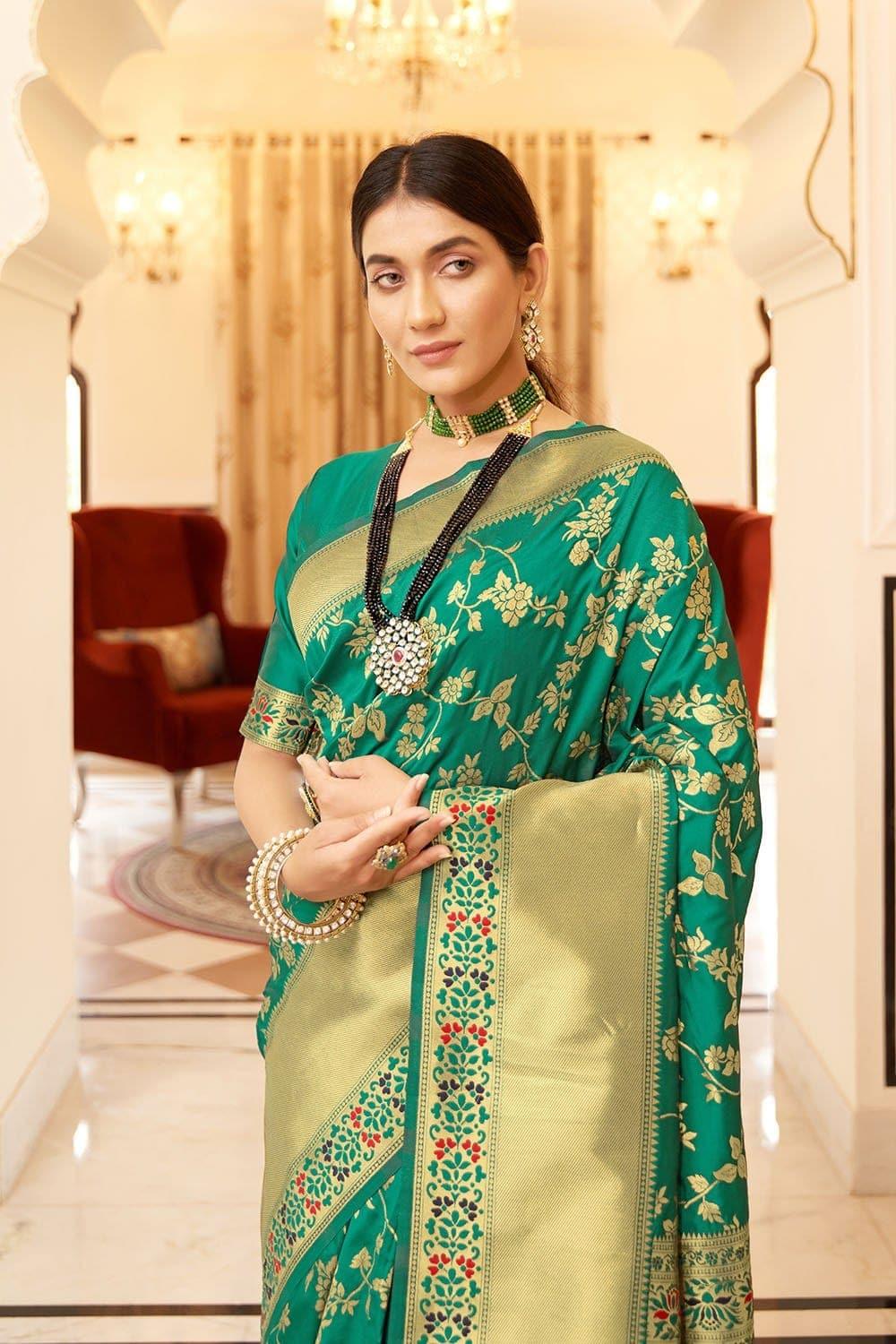 Shamrock Green Banarasi Saree - EZBER