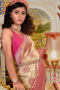 Beige And Peach Banarasi Saree - EZBER