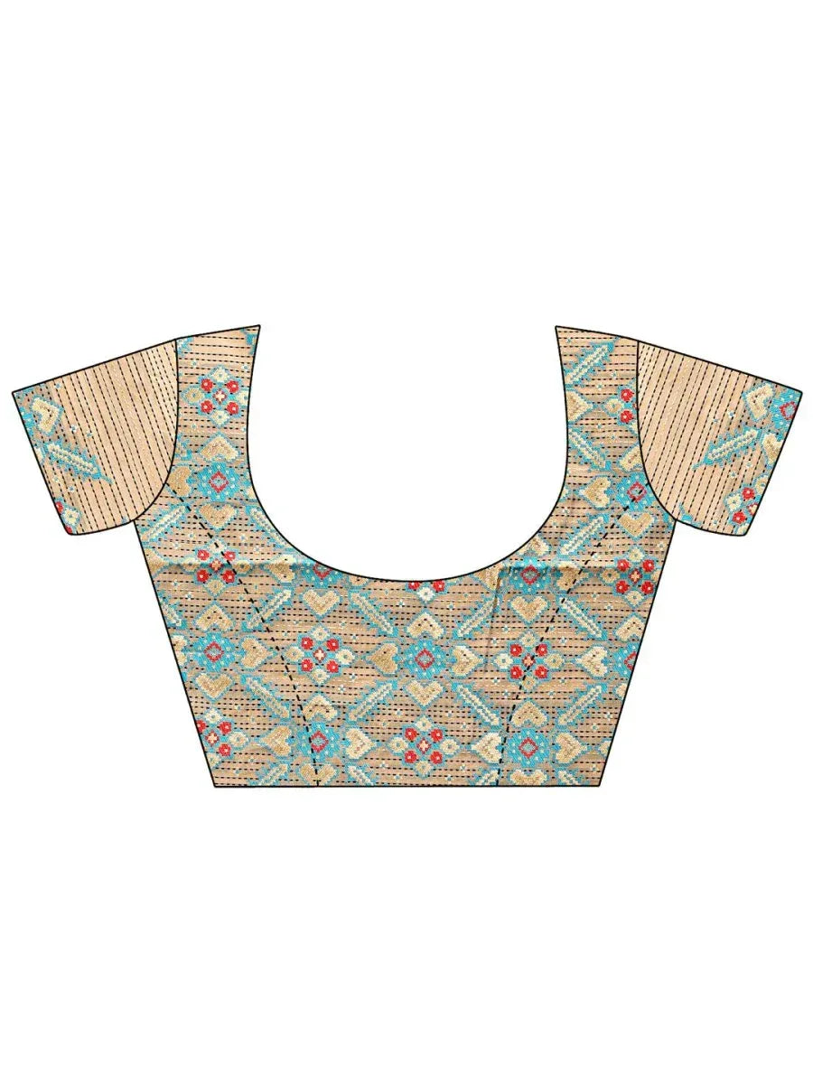 Beige Cotton Saree With Blouse Piece - EZBER