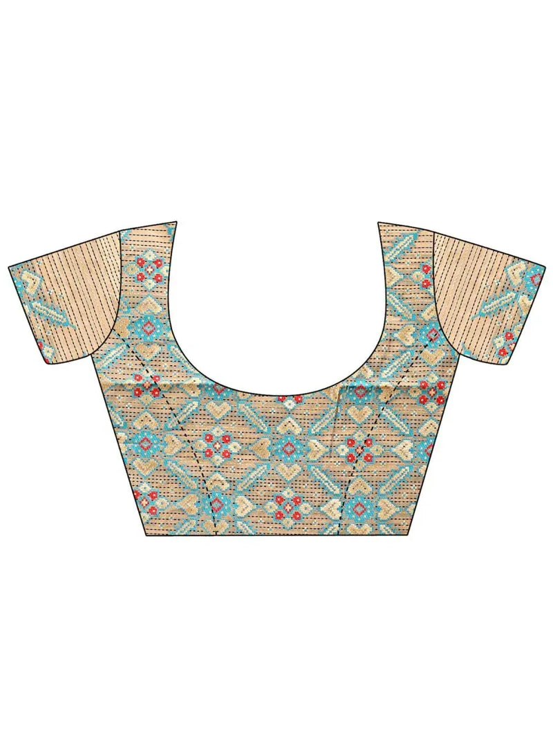 Beige Cotton Saree With Blouse Piece - EZBER