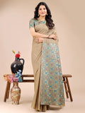 Beige Cotton Saree With Blouse Piece - EZBER