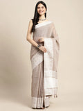 Beige GLORY LINEN Saree with Blouse Piece - EZBER